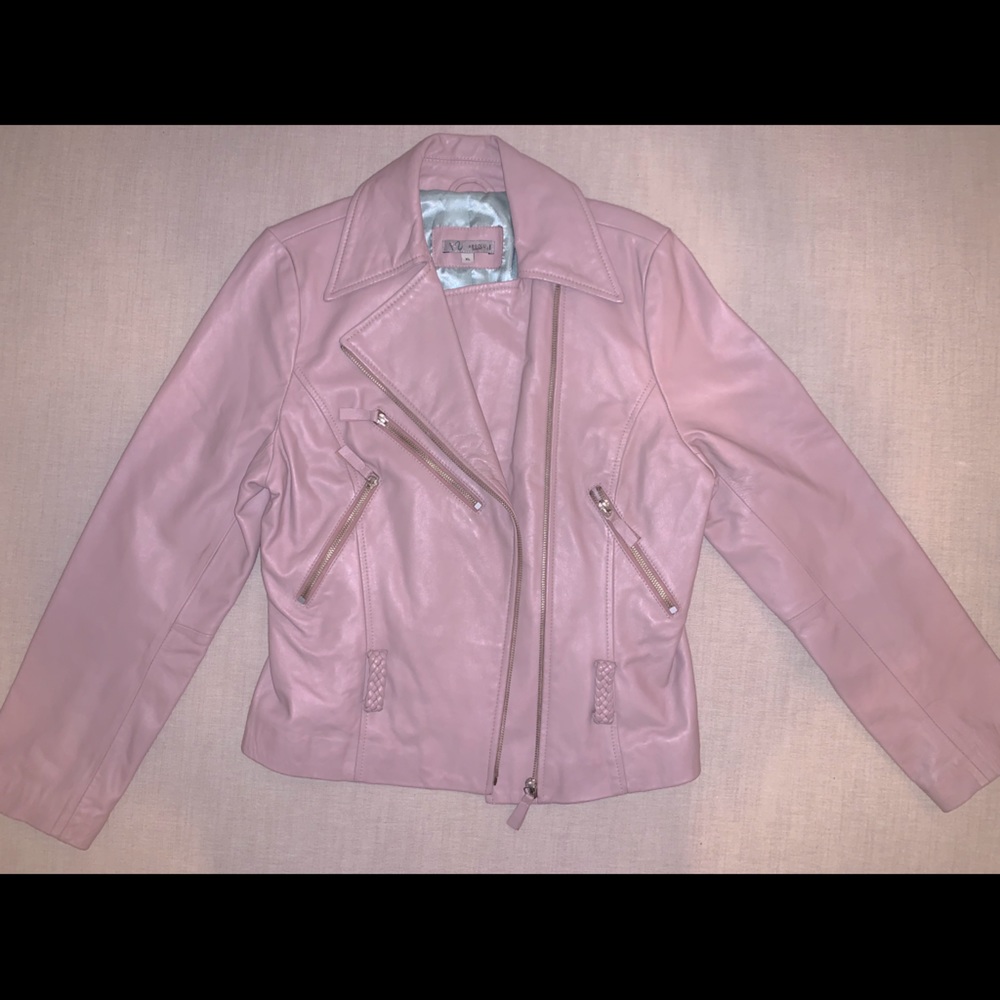Baby Pink Leather Moto Jacket ABSOLU Confort Paris